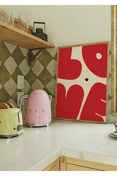 NT Handmade Natural Wooden Framed Uv Printing Red Love Pattern Painting Set – Modern & Stylish Wall Decor