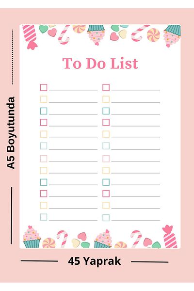 Ez&Tu Stıcker Sweet Themed to Do List A5 Notepad |   45 Sheets - Ez&Tu Sticker