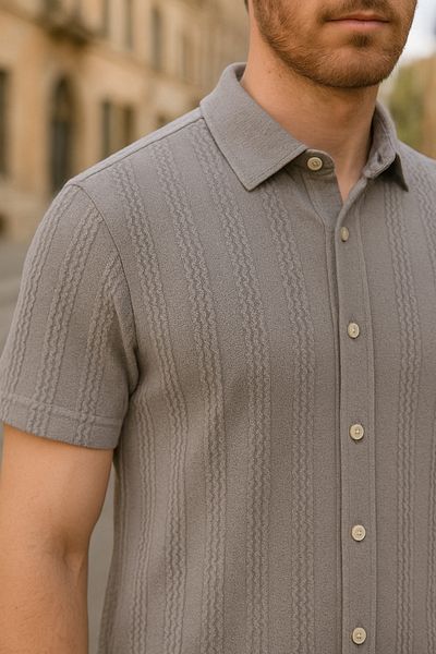 DAMGA JEANS Men's Short Sleeve Basic Summer Smoked Loose Shirt