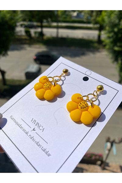 VIVINCA Handmade Polymer Clay Colorful Vibrant Lightweight Earrings - Sunflare