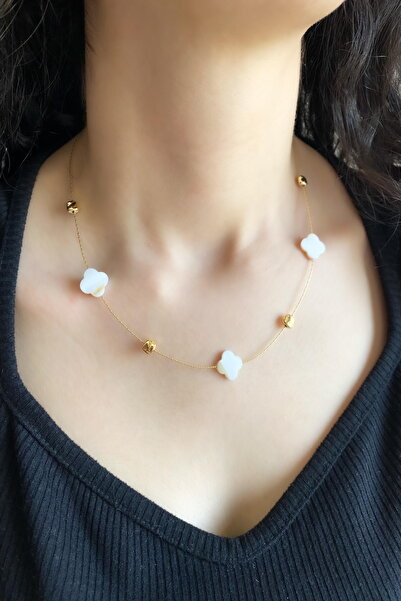 DEMOKAN Women's Necklace Clover Marble Pattern Necklace