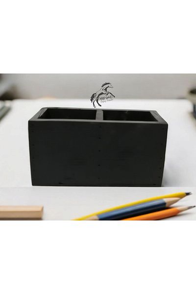 Krb Ahsap Wooden Compartment Pen Holder, Pen Box, Wooden Pen Holder, Black Table Top Pen Holder