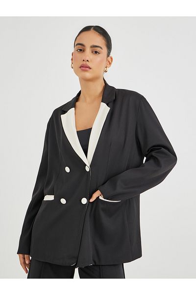 Styli Regular Fit Double Breast Blazer with Contrast Detail
