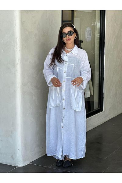Ranasubaşı Long Linen Dress with Pockets White
