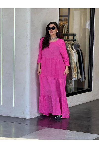 Ranasubaşı Linen Layered Model Dress Pink