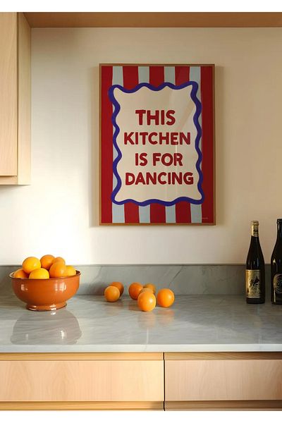 NT Handmade Natural Wooden Framed Uv Printing This Kitchen Is for Dancing Table Set Modern Stylish Kitchen Wall Decor