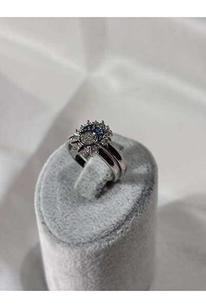 Uzak Işıklar مجموعة خواتم فولاذية من الشمس والقمر مكونة من قطعتين باللون الفضي