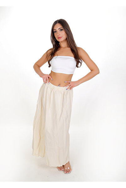BRN Fusta lungă de vară, casual, încrețită, ecru – talie înaltă , Confortabil...