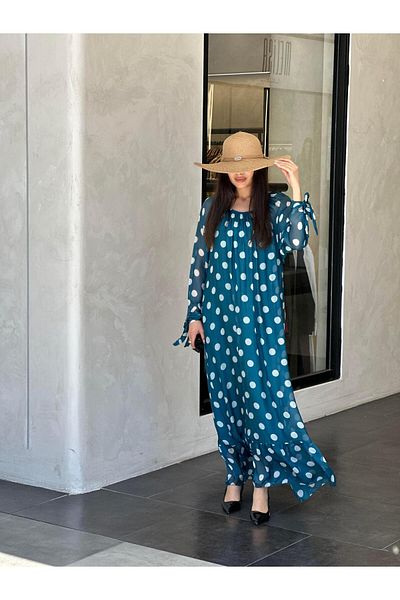 Ranasubaşı Silk Polka Dot Dress Blue