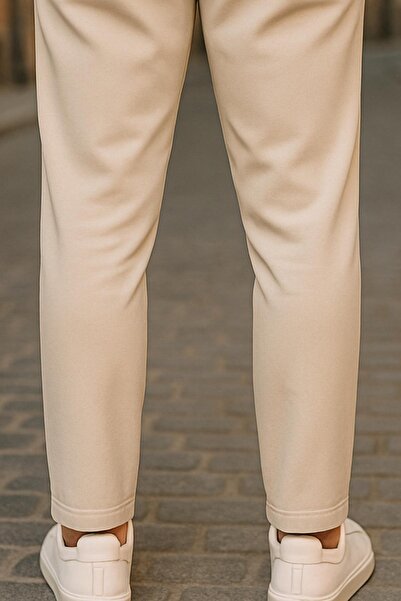 DAMGA JEANS Erkek Beli Lastikli Bol Paça Esnek Krem Pantolon