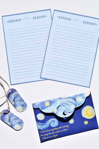 GÖKÇETasarım Sanat Zarflı Mektup Seti /Van Gogh Yıldızlı Gece, Hediye, Zarf, ...