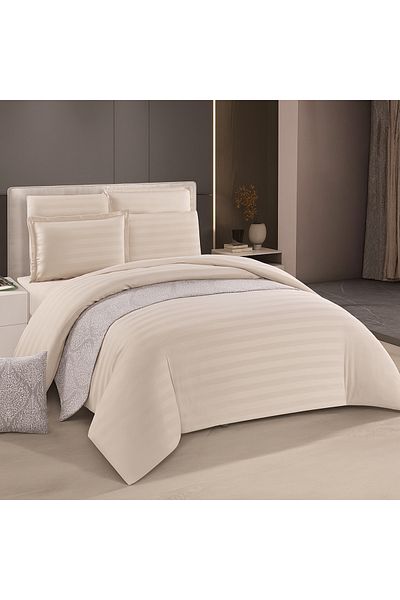 NAJMA 9-Pieces Hotel Striped Comforter Set For Double Bed, Microfiber Filling