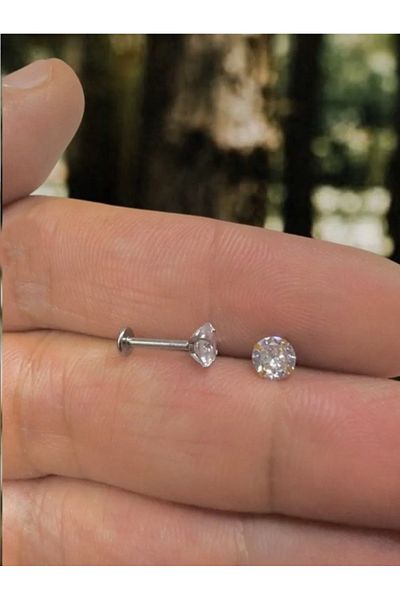 Nice For You أقراط من الفولاذ الجراحي (5 ملم حجر) Tragus Helix Lip Cartilage Piercing ذهبي اللون