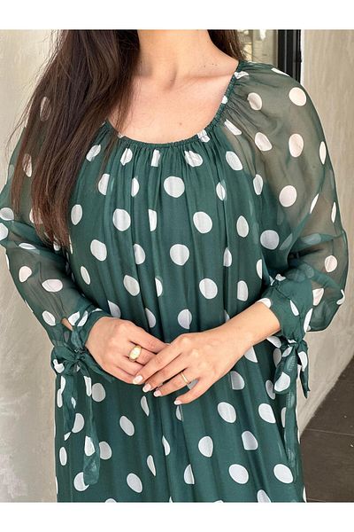Ranasubaşı Silk Polka Dot Dress Green