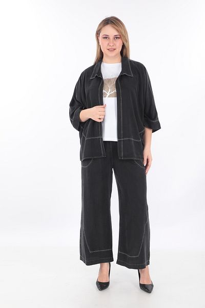 EXİTLİNE Women's Triple Black Summer Triple Suit Jacket Pants T-Shirt