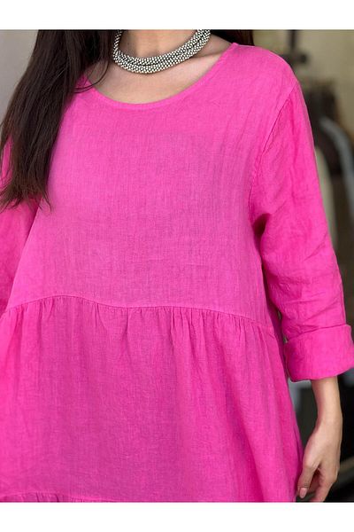 Ranasubaşı Linen Layered Model Dress Pink