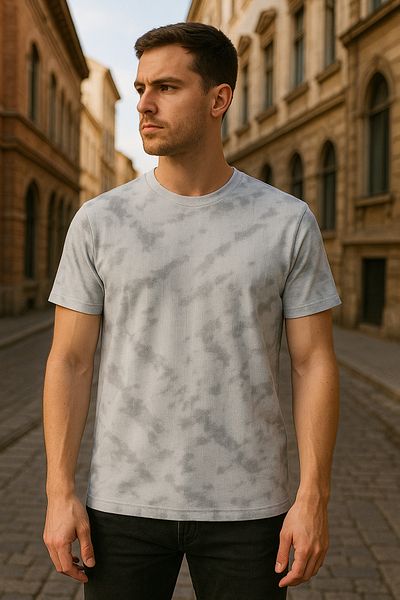 DAMGA JEANS Men's Camouflage Patterned Loose Short Sleeve Gray T-Shirt