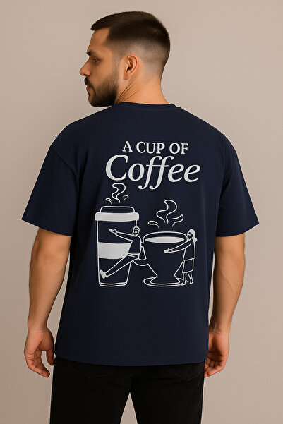 VELNO -تيشيرت مطبوع عليه كوب قهوة كبير الحجم