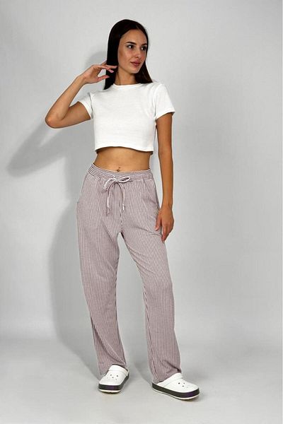 Betimoda Women's Adjustable Waist Striped Pocket Trousers Claret Red