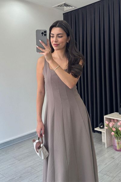 ECEMİ Ema Khaki Strappy Flared Dress