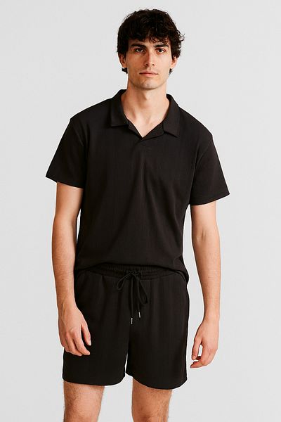 NEW TRENDY COLLECTİON New Season Unisex Honeycomb Textured Polo Neck T-Shirt Premium Cotton Shorts Comfortable Fit Self Patterned