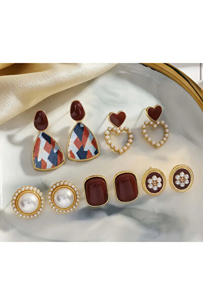 LİLİBETH BİJOU 5’li Küpe Seti - Renkli ve İncili Mix Model