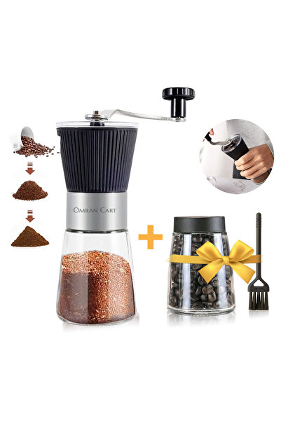 Omran Cart دليل مطحنة القهوة + وعاء إضافي وفرشاة سيراميك لـ V60 والإسبريسو