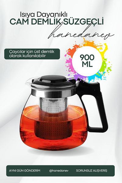 Hanedanev Heat Resistant Glass Teapot with Strainer 900 ml Tea Maker Tea Maker Teapot Teapot 900 ml