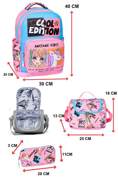 çantamgelsin 3-Piece Primary School Cool Edit Printed School Bag with Girl's Nutrition and Pen Holder
