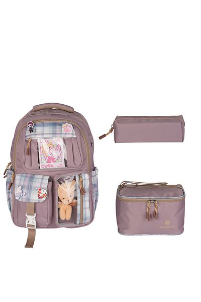 Fiyaka Rlx-1395 Set of 3 Children's Primary School Bag Backpack with Pen Holder and Lunch Bag Gülkurusu