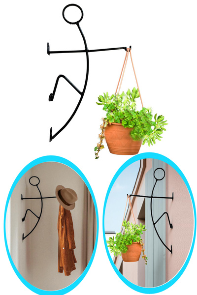 KAŞIKBEY Stickman Çok Amaçlı Elbise Çicek Havlu Askısı Çöp Adam Dekoratif Ferforje Askı