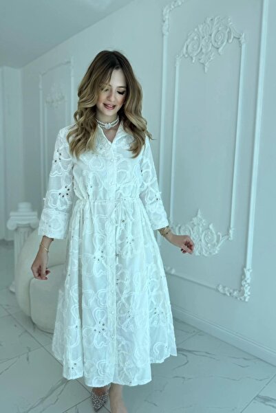 velmorafashion White waistline lace up brode dress
