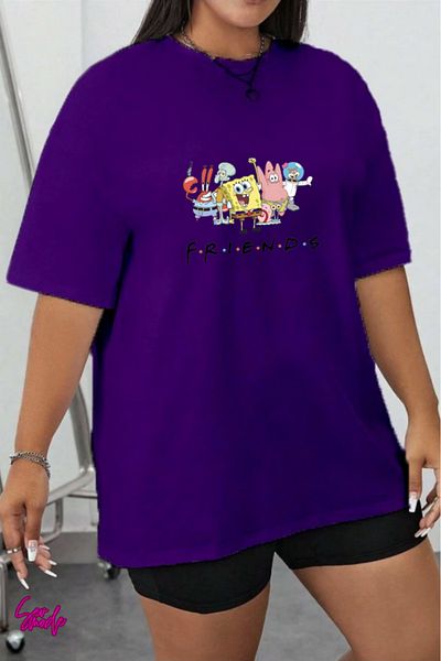 SevMode In the Cart, 1 T-Shirt Is a Gift for Purchases of 6 or More - Cartoon Character Printed Large Size T-Shirt