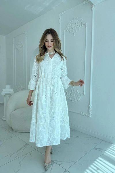 HELİS BUTİK White waistline lace up brode dress