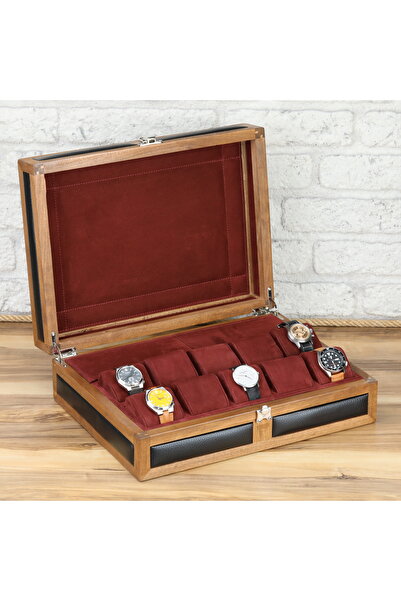 Onywatch 10'lu Saat Kutusu Ahşap Saat Kutusu Deri Saat Kutusu Saat Koleksiyon Kutusu Watch Box