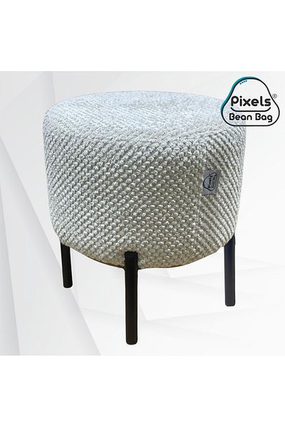PixelsBeanBag Pixel Bean Bag Round Linen Ottoman with Metal Base for Living Room and Bedroom