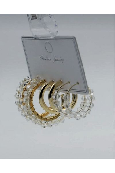 DOĞALYA Women's Crystal Stone 3-Piece Earring Set