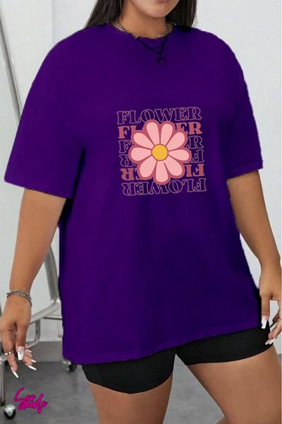SevMode In the Cart, 1 T-Shirt Is a Gift for Purchases of 5 or More - Flower Printed Large Size T-Shirt