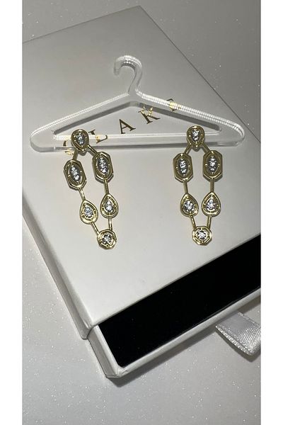 GLARE JEWELRY Melis Göral Model Geometric Shape Zircon Stone Luxury Stainless Steel Earrings