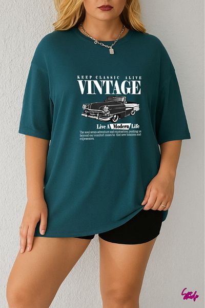 SevMode Vintage Printed Plus Size T-Shirt