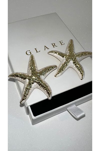 GLARE JEWELRY Gold Detailed Mother of Pearl Stainless Steel Earrings in Starfish Model