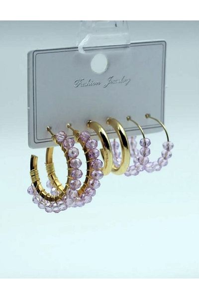 DOĞALYA Women's Crystal Stone 3-Piece Earring Set