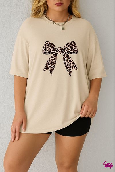 SevMode - Leopard Ribbon Printed Plus Size T-Shirt