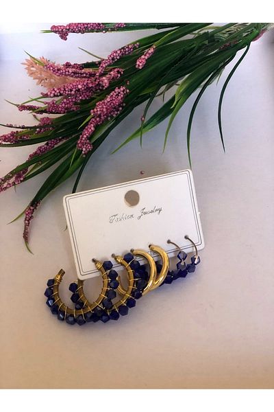DOĞALYA Women's Crystal Stone 3-Piece Earring Set