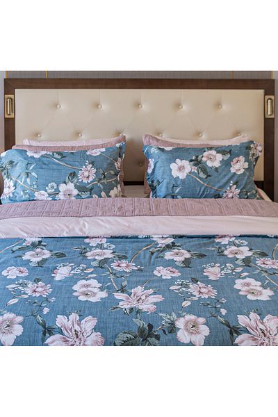 Cottage Microfiber King Comforter 6 Pcs Set, Blue/Pink, 230*250Cm