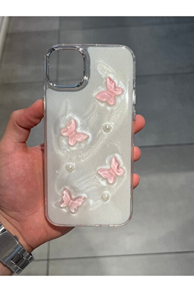 Mee.co İphone 14 Plus ve 15 Plus Uyumlu Kelebek Figürlü Epoksi Tasarım Sert Ş...