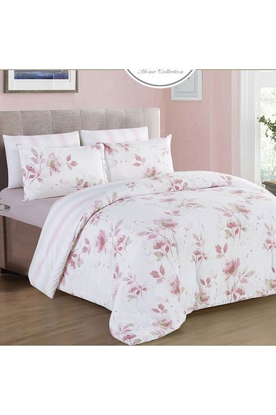 Cottage Microfiber King Comforter 6 Pcs Set, White/Pink, 230*250Cm