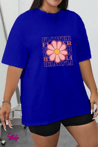 SevMode In the Cart, 1 T-Shirt Is a Gift for Purchases of 5 or More - Flower Printed Large Size T-Shirt