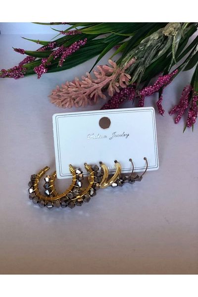 DOĞALYA Women's Crystal Stone 3-Piece Earring Set