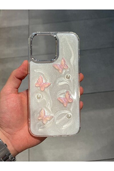 Mee.co İphone 14 Pro Max Uyumlu Kelebek Figürlü Epoksi Tasarım Sert Şeffaf Si...